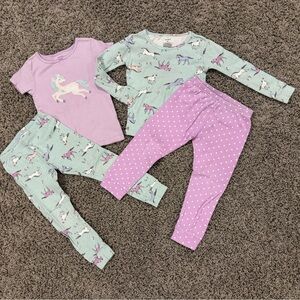 4 piece Carter’s unicorn girls pajama bundle, size 4